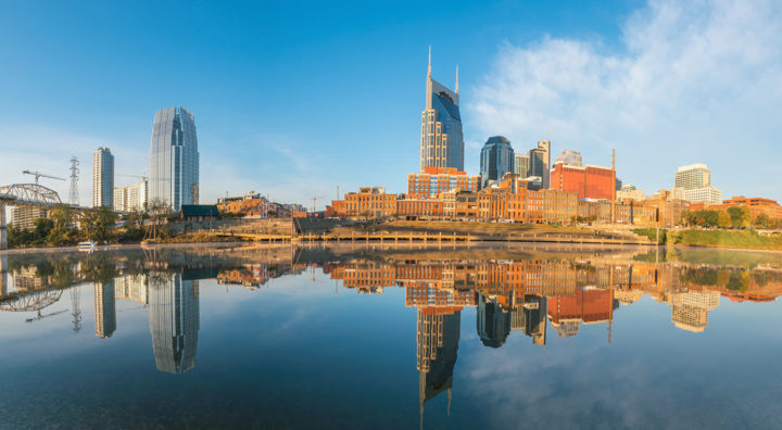 Nashville skyline with river reflection