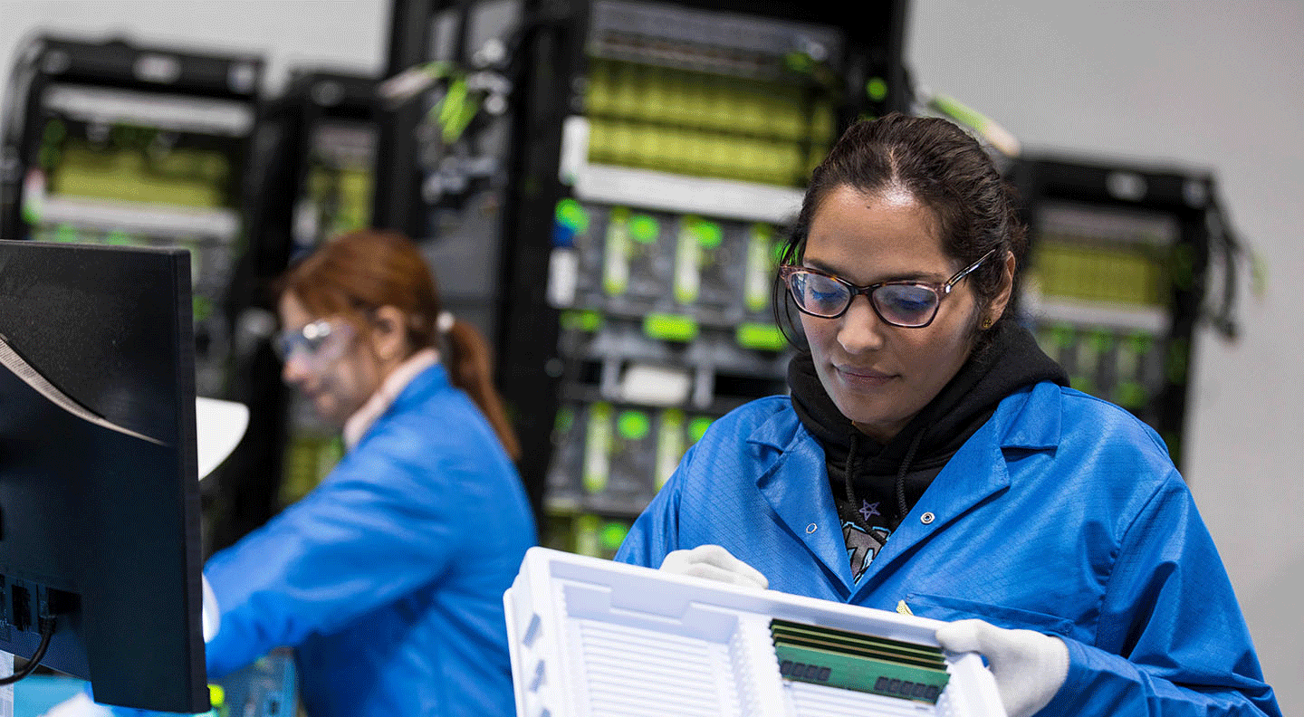female employees working on RAM parts harvesting
